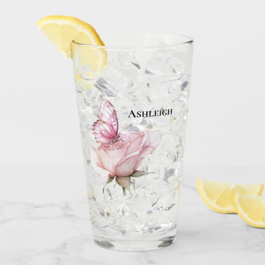 Blush Pink Rose Butterfly   Glas (Voorkant ijs)
