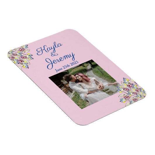 Blush Pink Rose Custom Foto Opslaan van de Datum Magneet (Rechterzijde)