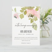 BLUSH PINK ROSE FLORA WATERVERF SYMPATHIE MEMORIAL BEDANKKAART (Staand voorkant)