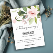 BLUSH PINK ROSE FLORA WATERVERF SYMPATHIE MEMORIAL BEDANKKAART