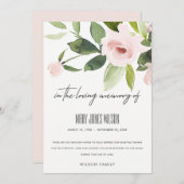 BLUSH PINK ROSE FLORA WATERVERF SYMPATHIE MEMORIAL BEDANKKAART (Voorkant / Achterkant)