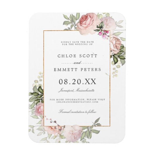 Blush Pink Rose Floral Save the Date Magneet (Verticaal)