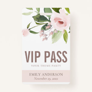 BLUSH PINK ROSE FLORAL VIP OM HET EVEN WELKE PARTI BADGE