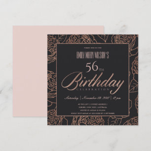 BLUSH PINK ROSE GOLD BLACK FLORAL ELKE LEEFTIJD BI KAART