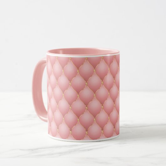 Blush Pink Rose Gold Diamond Tufted Coffes Mug (Devant gauche)