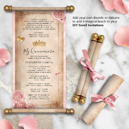 Blush Pink Rose Gold DIY Quince Scroll uitnodiging