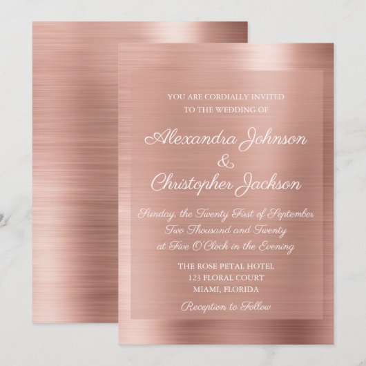 Blush Pink - Rose Gold Elegant Wedding Invitation (Devant / Derrière)