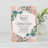 Blush Pink Rose Gold Floral Baby shower Uitnodigin Kaart (Staand voorkant)