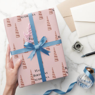 Blush Pink Rose Gold Glam Eenhoorn Verjaardag Cadeaupapier