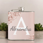 Blush Pink Rose Gold Glitter en Sparkle Monogram Heupfles