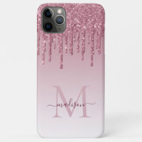 Blush Pink Rose Gold Glitter Glam Sparkle Monogram