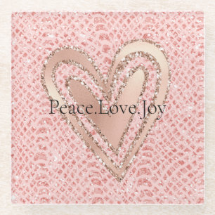 Blush Pink Rose Gold Glitter Hart Vrede Liefde Glazen Onderzetter