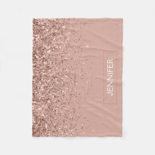 Blush Pink Rose Gold Glitter Monogram Naam Luxe Fleece Deken