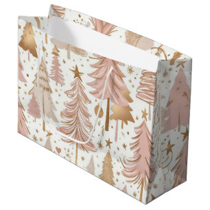 Blush Pink Rose Gold Kerstbomen Patroon Groot Cadeauzakje