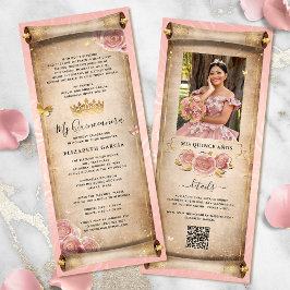 Blush Pink Rose Gold Mis Quince Photo Scroll Kaart