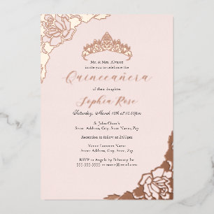Blush Pink Rose Gold Quinceanera Verjaardag Folie Uitnodiging