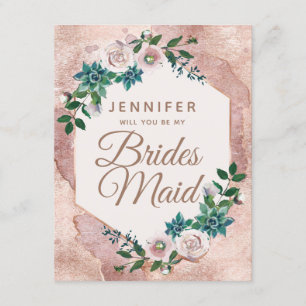 Blush Pink Rose Gold Wil je mijn bruidsmeisje zijn Kaart