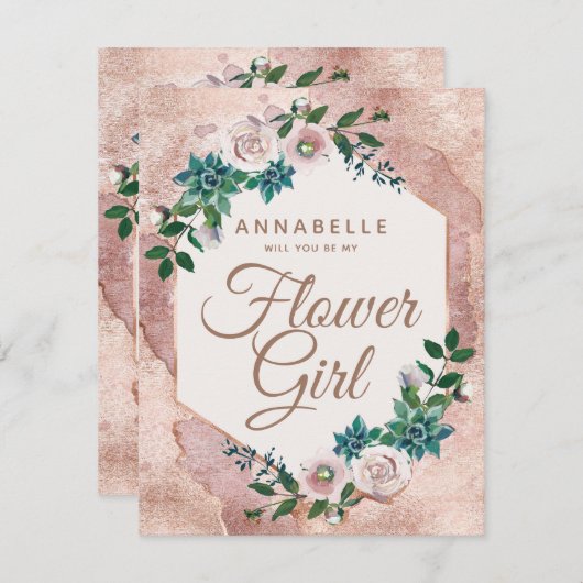 Blush Pink Rose Gold wordt mijn Bloemenmeisje Kaart (Voorkant / Achterkant)