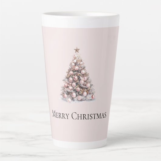 Blush Pink Rose Goud Witte Kerstboom Latte Mok (Voorkant)