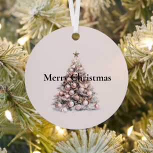 Blush Pink Rose Goud Witte Kerstboom Metalen Ornament