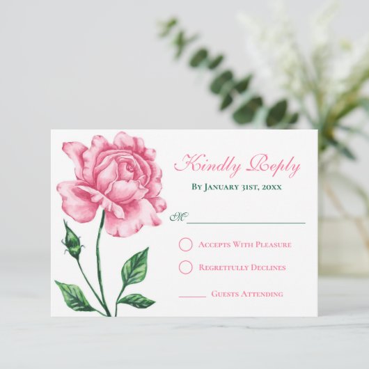 Blush Pink Rose Quinceañera Response Kaart (Staand voorkant)