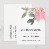 BLUSH PINK ROSE WATERVERF FLORAL COUPLY SHOWER UITNODIGING BRIEFKAART (Voorkant / Achterkant)