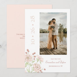 Blush Pink Rose Wedding Modern Save the Date Kaart
