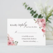Blush Pink Rose Wedding RSVP Card (Debout devant)