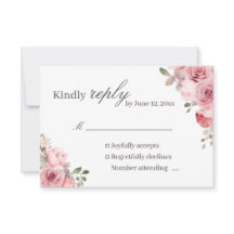 Blush Pink Rose Wedding RSVP Card