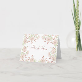 Blush Pink Rose Wedding Thank You Note Card