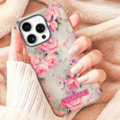Blush Pink Roses Custom Name Floral Case-Mate iPhone Case