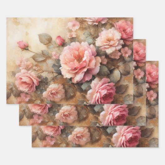Blush Pink Roses Decoupage Inpakpapier Vel (Set)