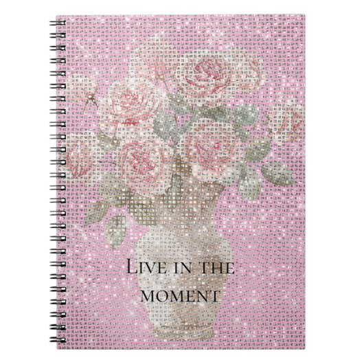 Blush Pink Roses Floral Sparkle  Notitieboek (Voorkant)