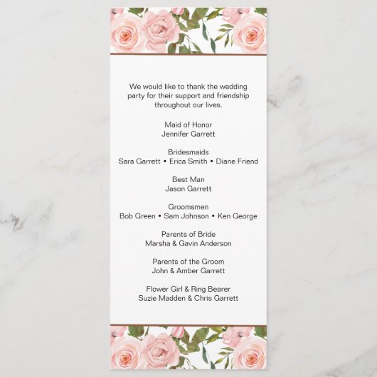 Blush Pink Roses Floral Wedding Programme Programma (Achterkant)