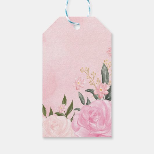 Blush Pink Roses Goud Glitter Dank u Cadeaulabel (Achterkant)