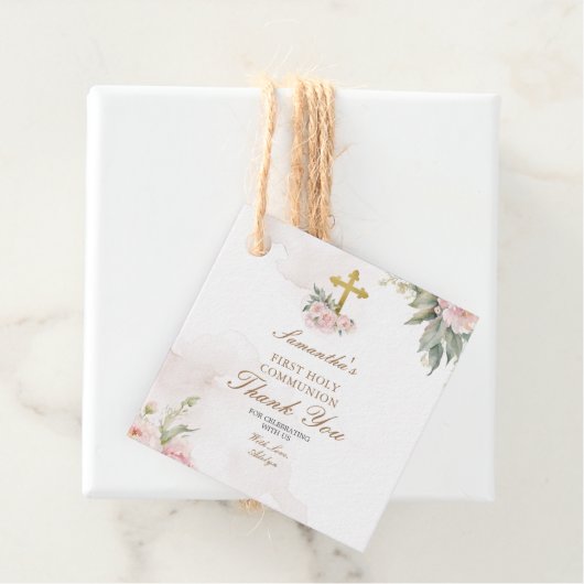 Blush Pink Roses Heilige Communie Dank u Label (In situ)