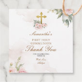 Blush Pink Roses Heilige Communie Dank u Label (Achterkant)