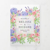 Blush Pink Roses Paars Hydrangea Floral Wedding Drieluik Uitnodiging (Cover)