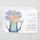 Blush Pink Roses Paarse Hydrangea bruiloft Save The Date (Voorkant)