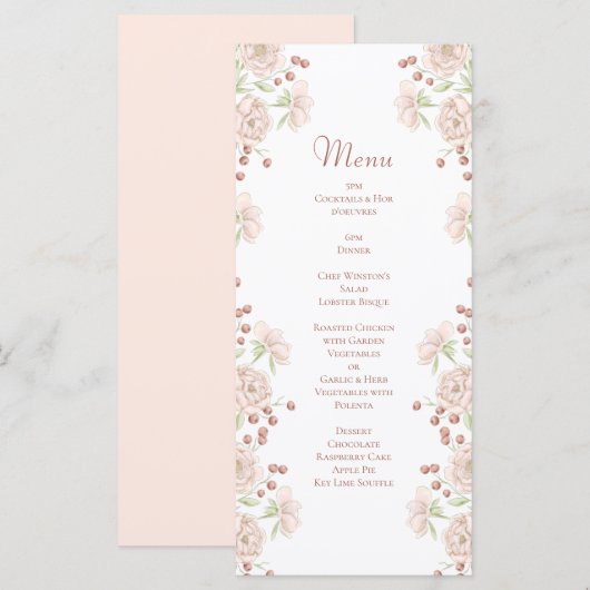 Blush Pink Roses Wedding Menus (Devant / Derrière)