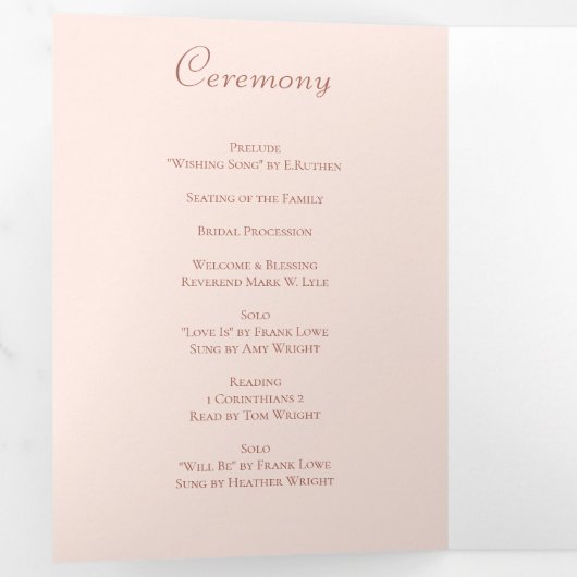 Blush Pink Roses Wedding Programs Modern Drieluik Programma (Binnenzijde eerst)