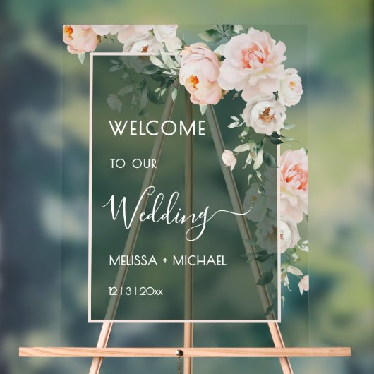 Blush Pink Roses Wedding Transparent Acryl Bord (Neutraal)