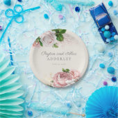 Blush Pink Rozen Floral Wedding Papieren Bordje (Feest)