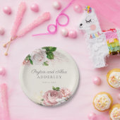 Blush Pink Rozen Floral Wedding Papieren Bordje (Feest)