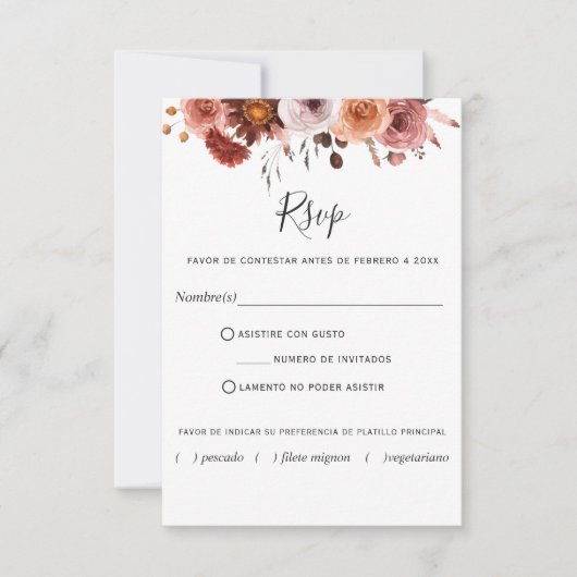 Blush Pink, RSVP en espagnol, Burgundy Blush Flora (Devant)