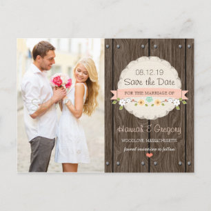 BLUSH PINK RUSTIC FLORAL BOHO SLA DE DATUM OP AANKONDIGINGSKAART