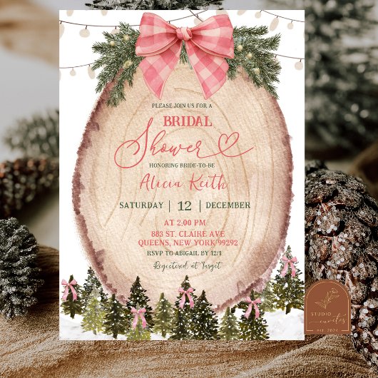 Blush Pink Rustic Winter Forest Bridal Shower Kaart