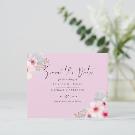 Blush Pink Sage Floral Weddenschap Bewaar de data (Staand voorkant)