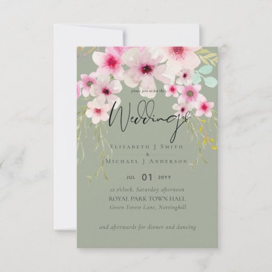 Blush Pink Sage Floral Weddenschap budget (Voorkant)