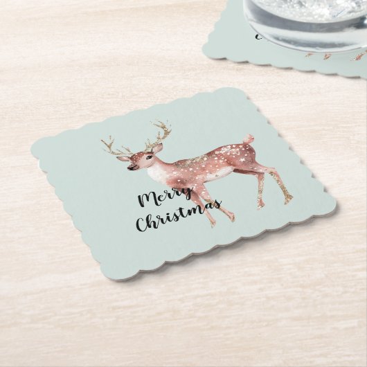 Blush Pink Sage Green Christmas Deer Kartonnen Onderzetters (Gebogen)
